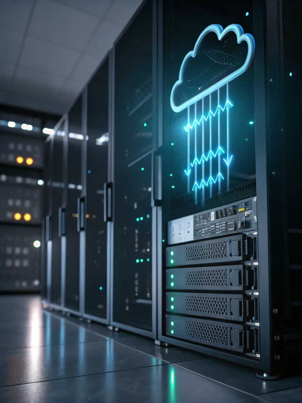 A visual representation of data migrating from one cloud platform to another, illustrating migration services by Nozhian.