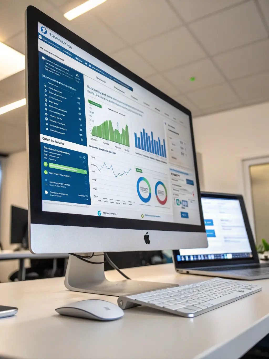 A clean and organized image of a device management dashboard, showing various devices being monitored and managed remotely, emphasizing control and security.
