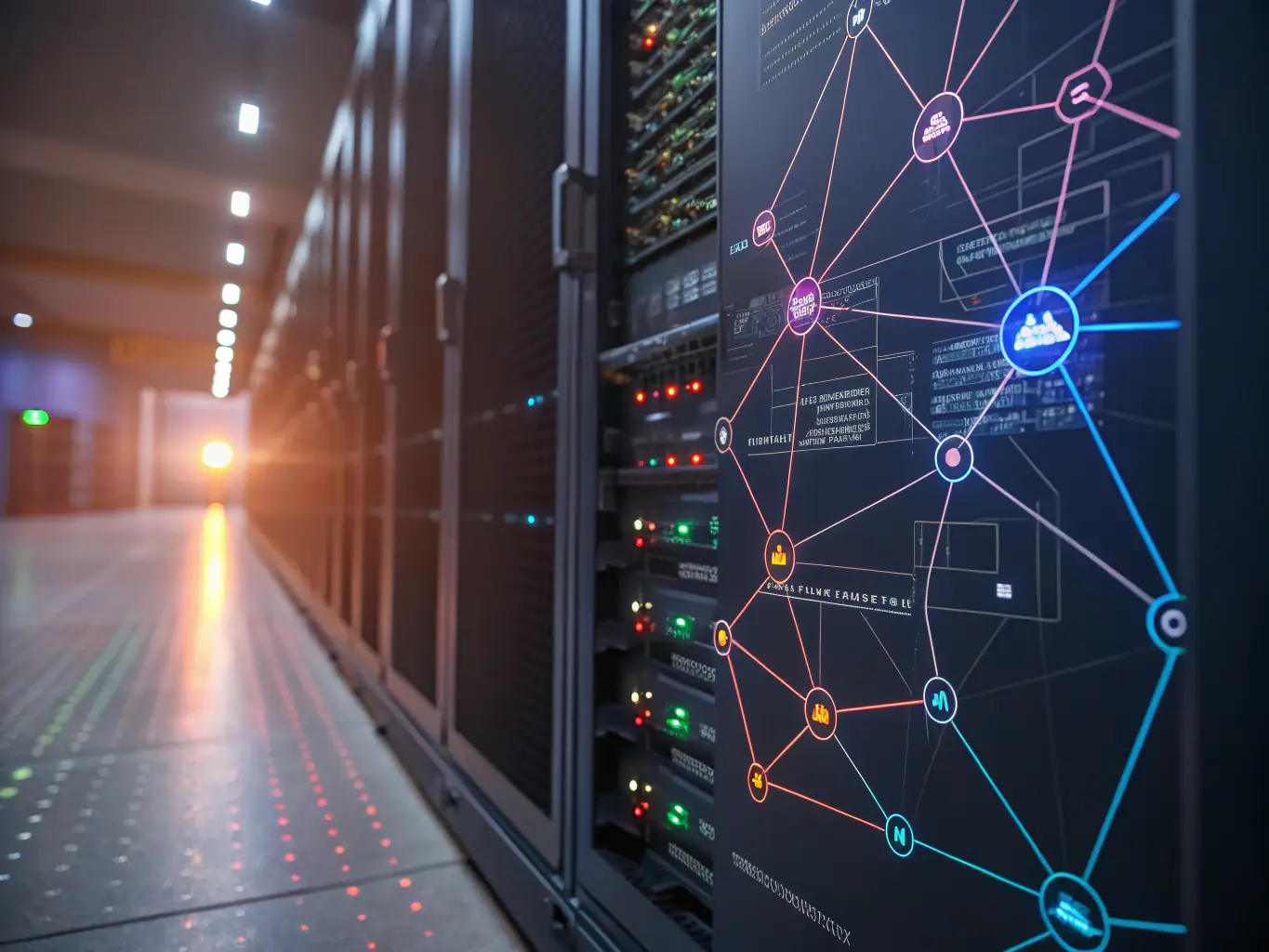 A network diagram illustrating the connections and data flow within a network, symbolizing Nozhian's expertise in network and core systems management.