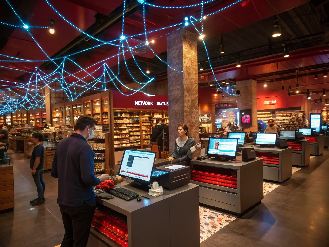 An image depicting a retail store with seamless online integration, highlighting Nozhian's ability to provide reliable IT support for both in-store and online operations, ensuring a consistent customer experience.