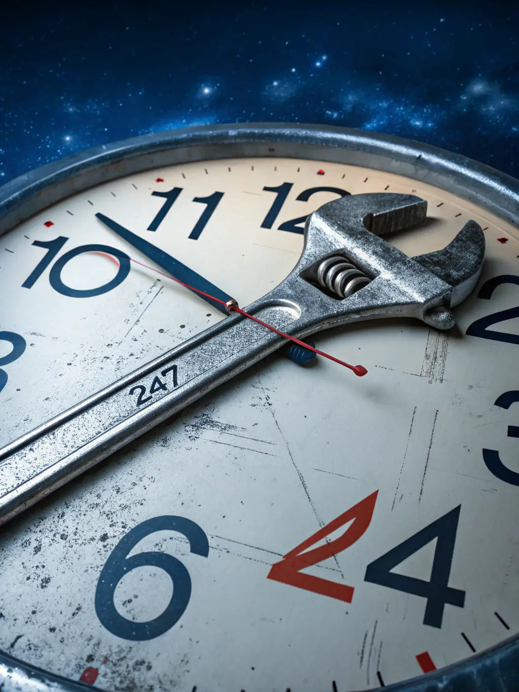 A visual representation of a clock with a wrench, symbolizing reduced downtime for a professional services company.