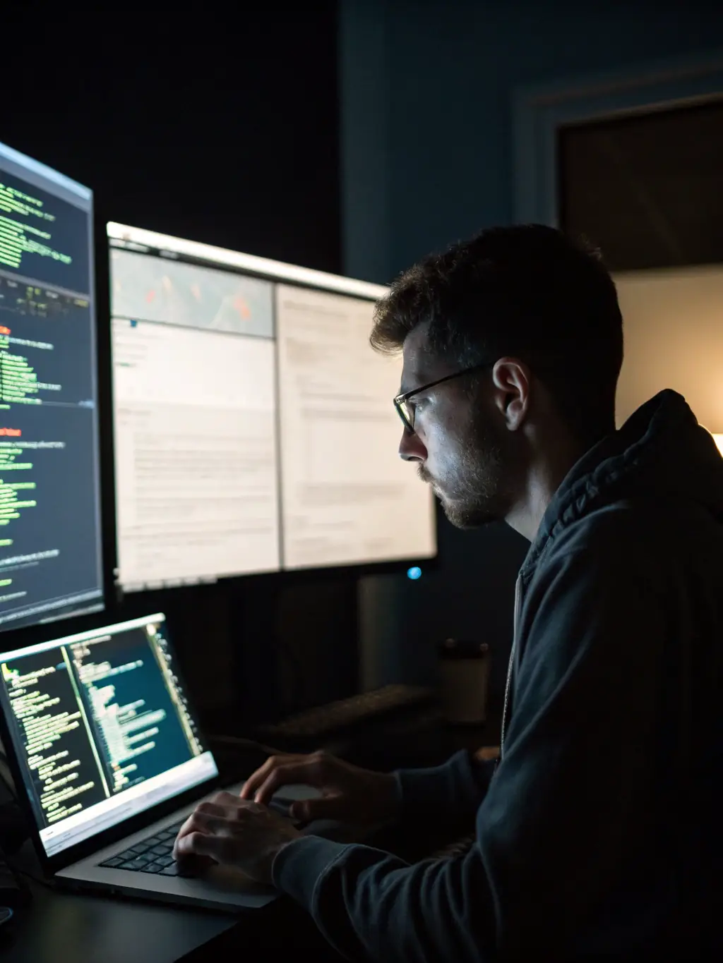 A technician remotely troubleshooting a network issue on a laptop, demonstrating Nozhian's issue resolution capabilities.
