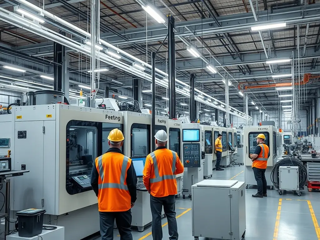 An image showing a manufacturing plant floor with a holographic overlay representing secure access controls, highlighting the importance of limiting access to sensitive systems and data.