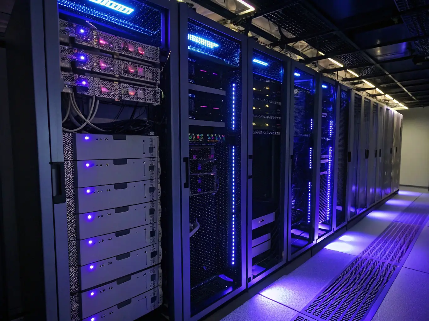 A server room filled with blinking lights and well-organized cables, symbolizing efficient server management.