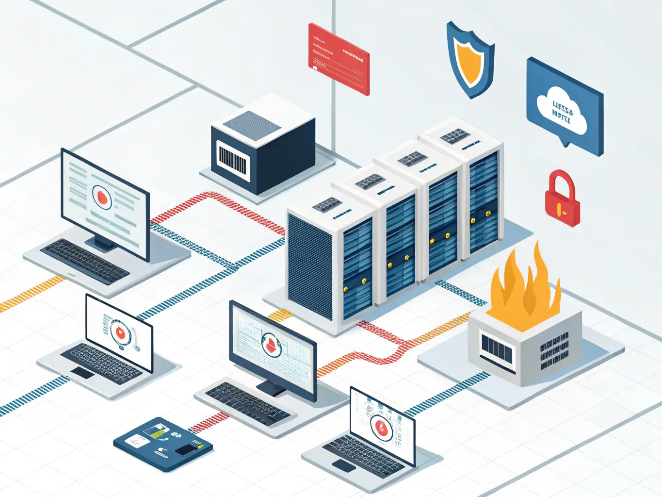 A digital illustration depicting a secure factory network with multiple layers of protection, including firewalls, intrusion detection systems, and secure access controls, symbolizing comprehensive cybersecurity for manufacturing environments.