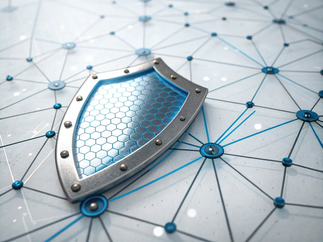 A digital illustration depicting a shield with a lock icon, representing robust cybersecurity measures protecting sensitive business data from cyber threats.