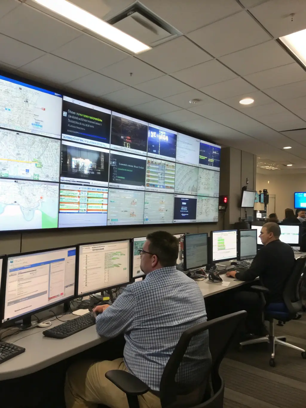 A high-resolution image depicting a network operations center with multiple screens displaying network monitoring dashboards, showcasing real-time data analysis and proactive issue detection.