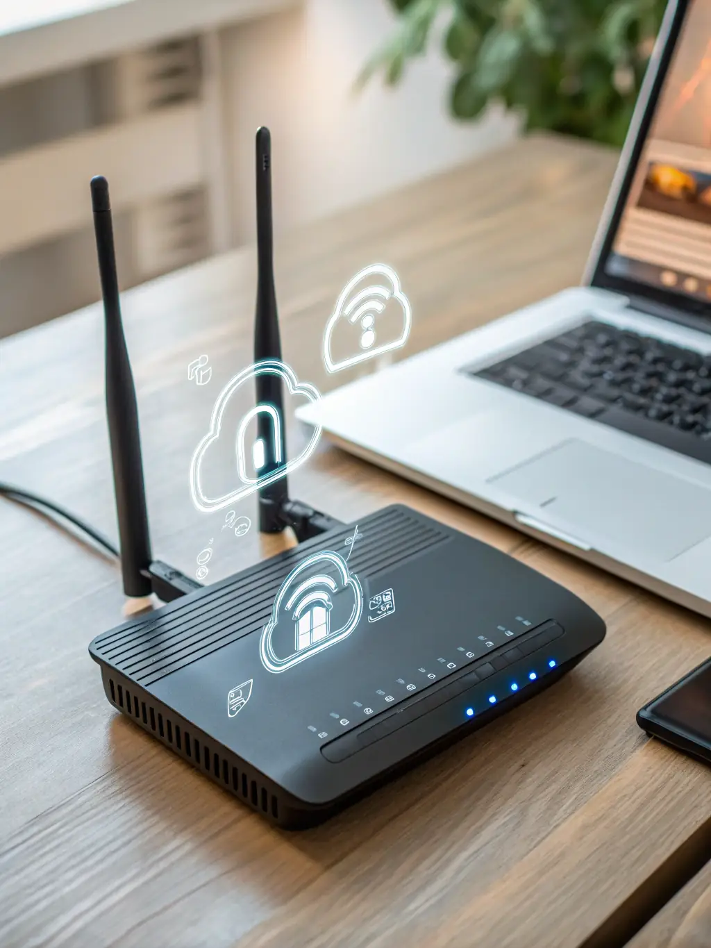 A wireless access point mounted on an office ceiling, symbolizing reliable and secure wireless connectivity managed by Nozhian.