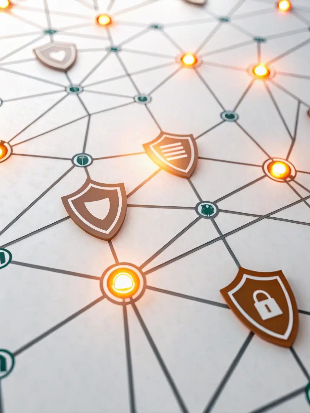 A secure network diagram with encryption symbols, illustrating Nozhian's secure connectivity solutions.