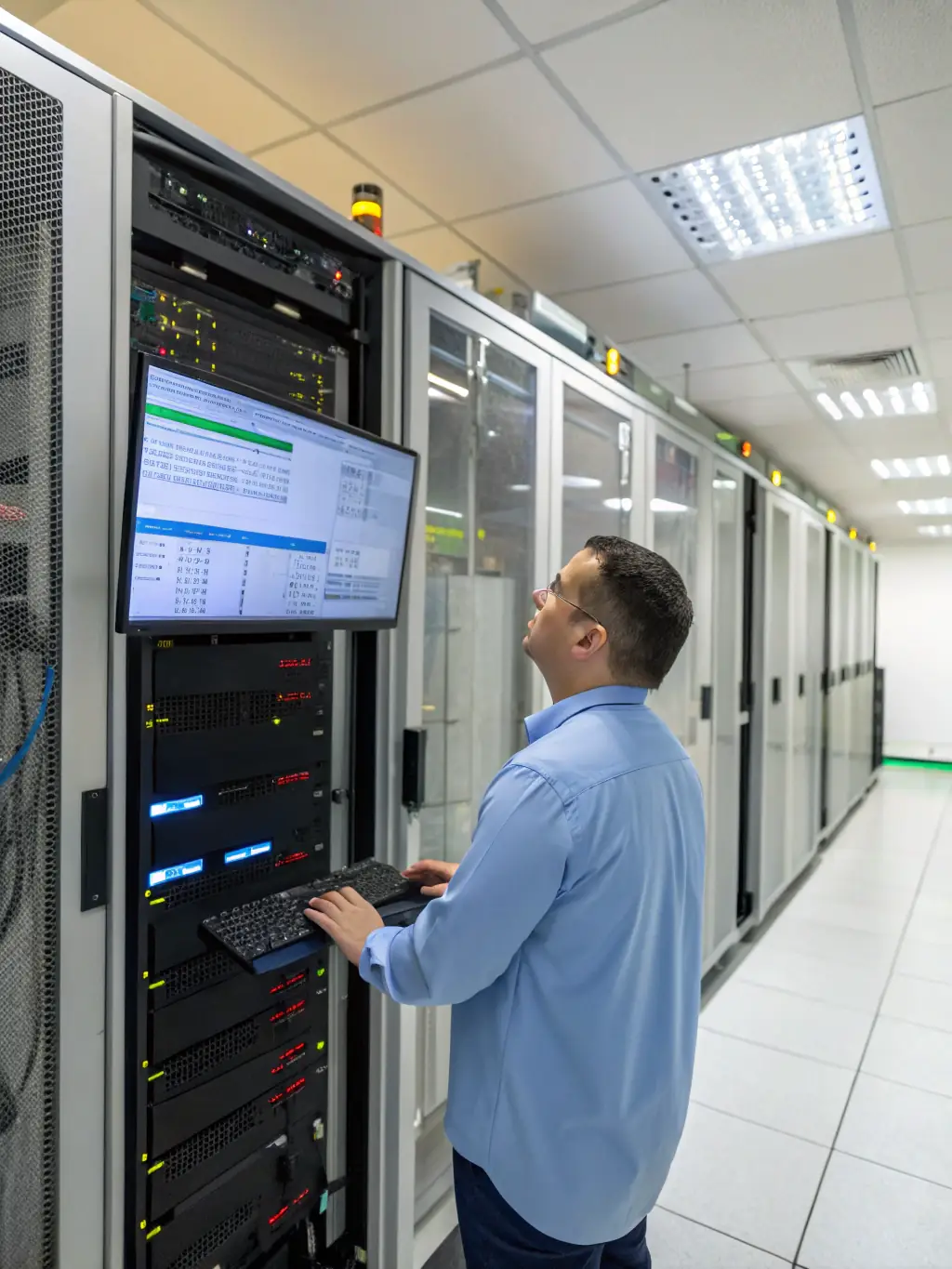 A server room with technicians optimizing network configurations, highlighting Nozhian's performance optimization services.