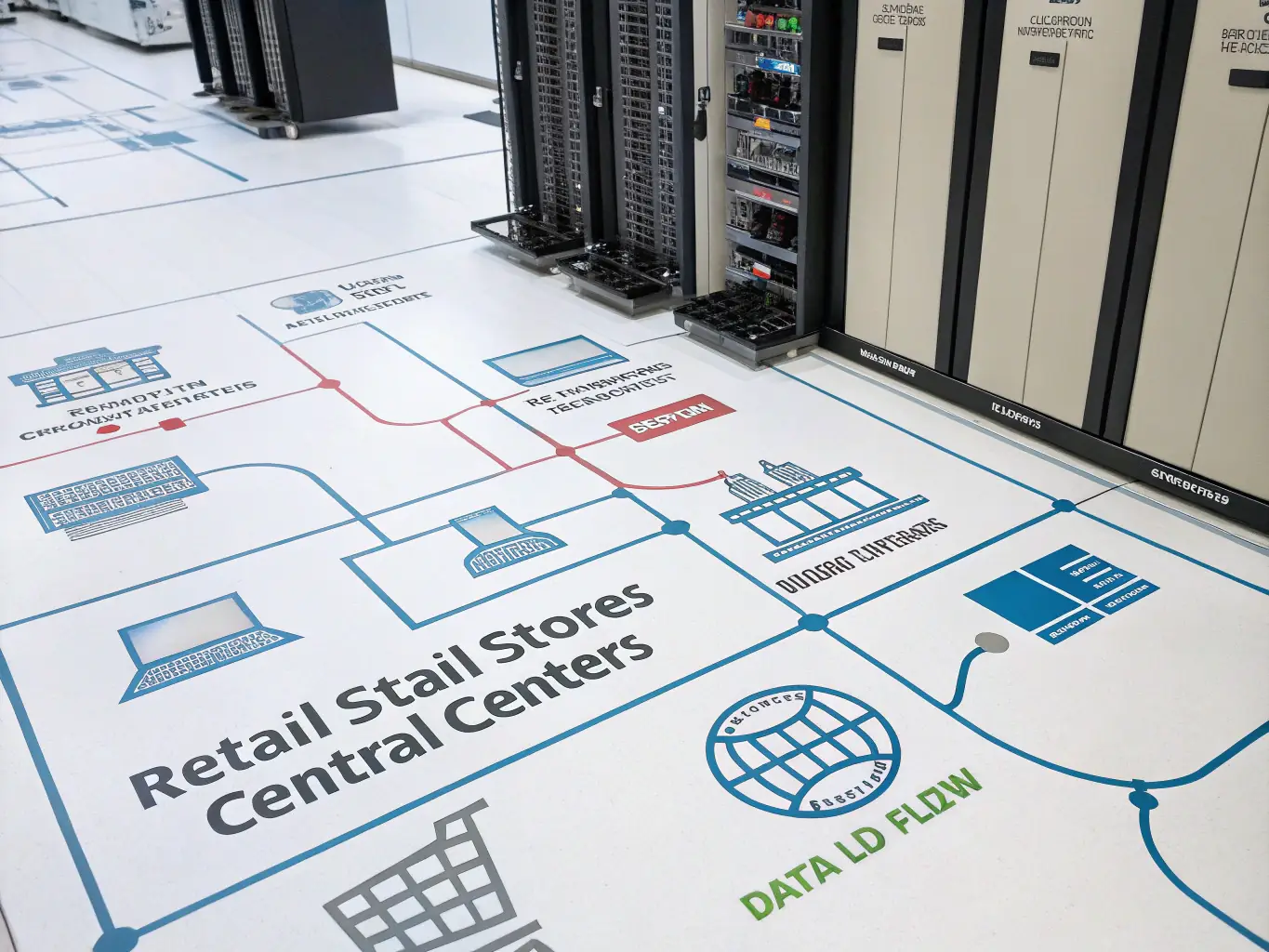A network diagram illustrating the complexity of retail network infrastructure, emphasizing the need for expert management.